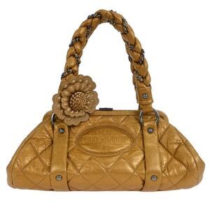Chanel Lady Braid Frame Satchel Quilted Distressed Lambskin Gold Leather Handbag